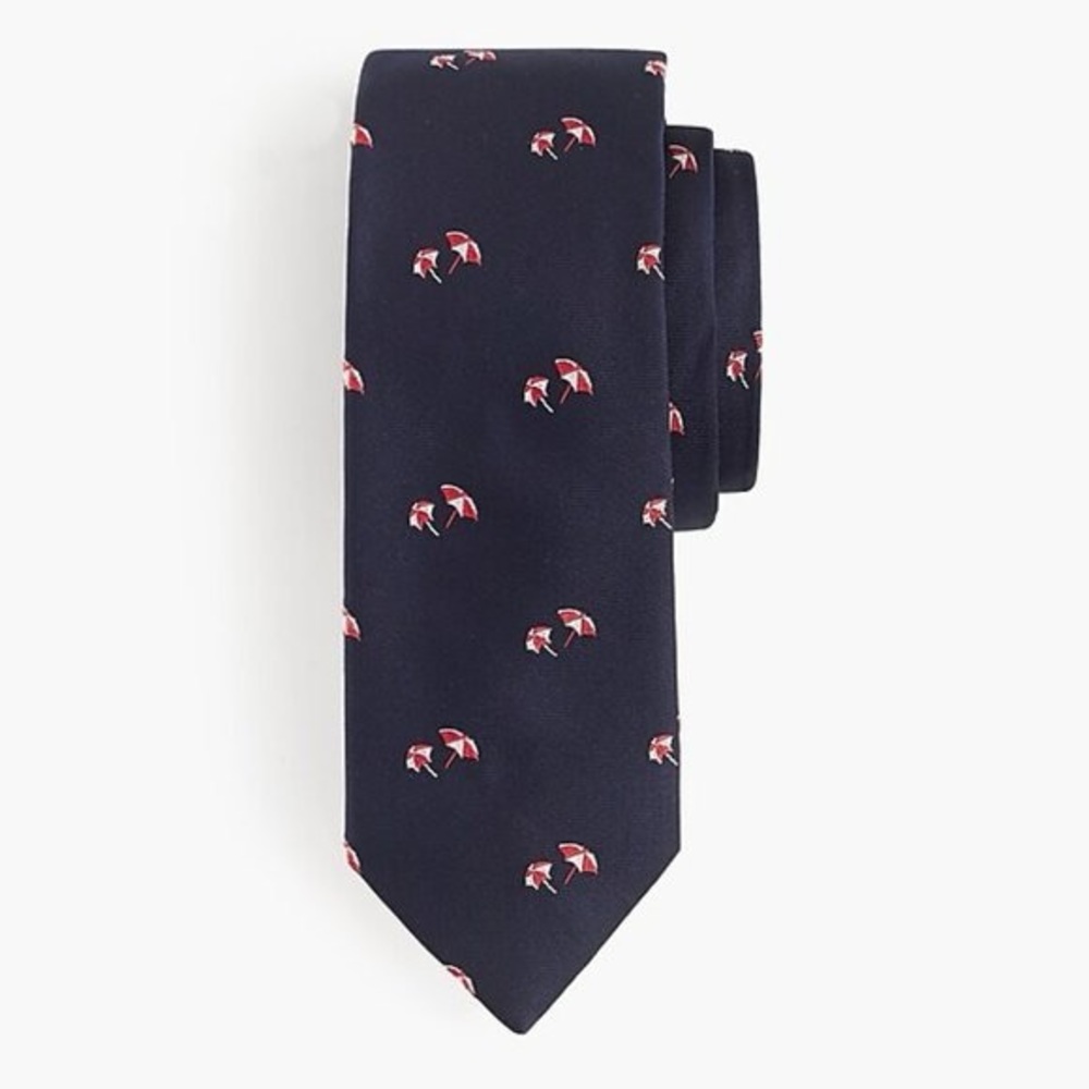 English silk tie in embroidered umbrellas